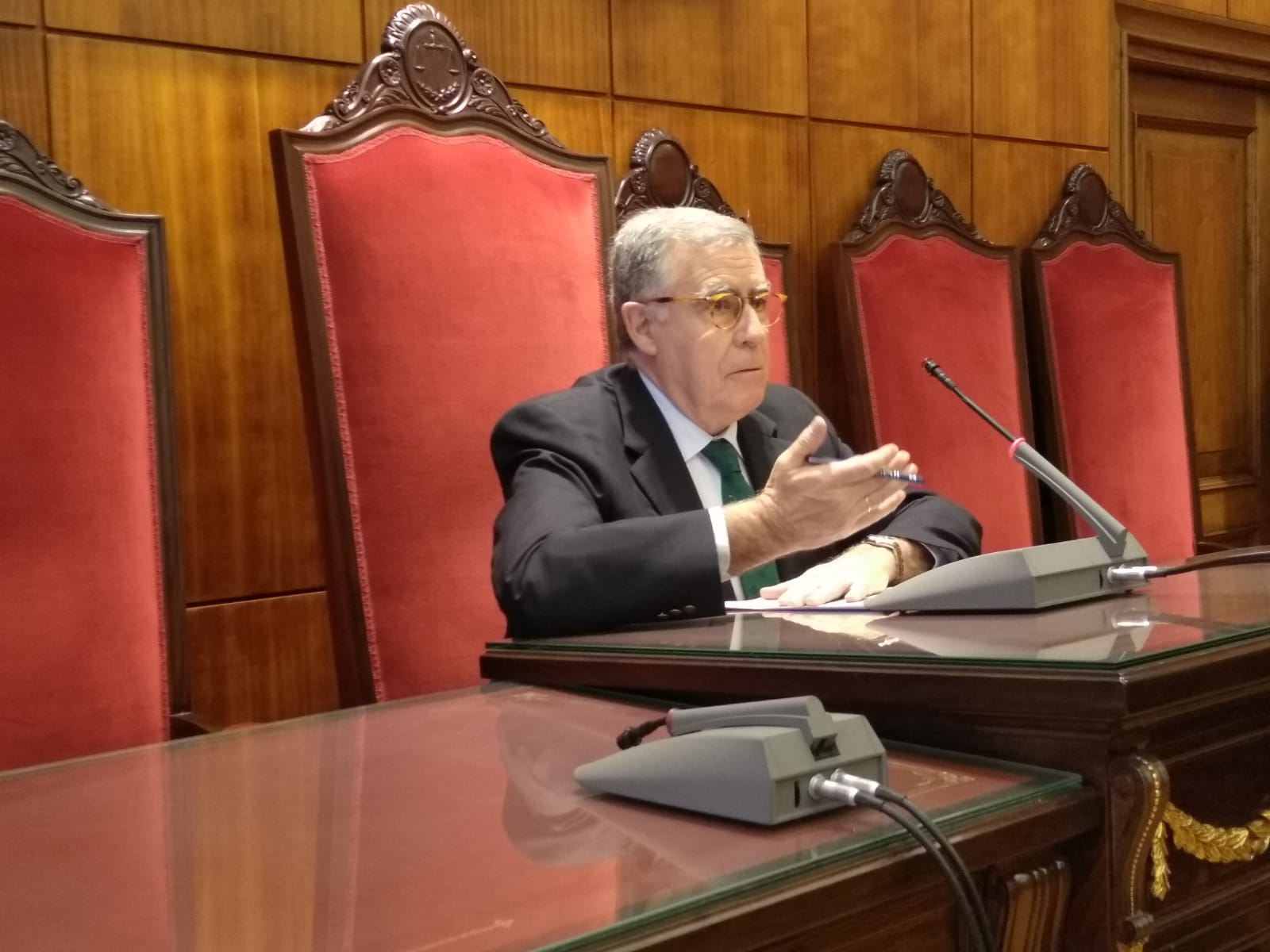 El presidente del Tribunal Superior de Justicia de Asturias, Ignacio Vidau Argüelles, durante la presentación de la actividad judicial en el Principado durante el año pasado